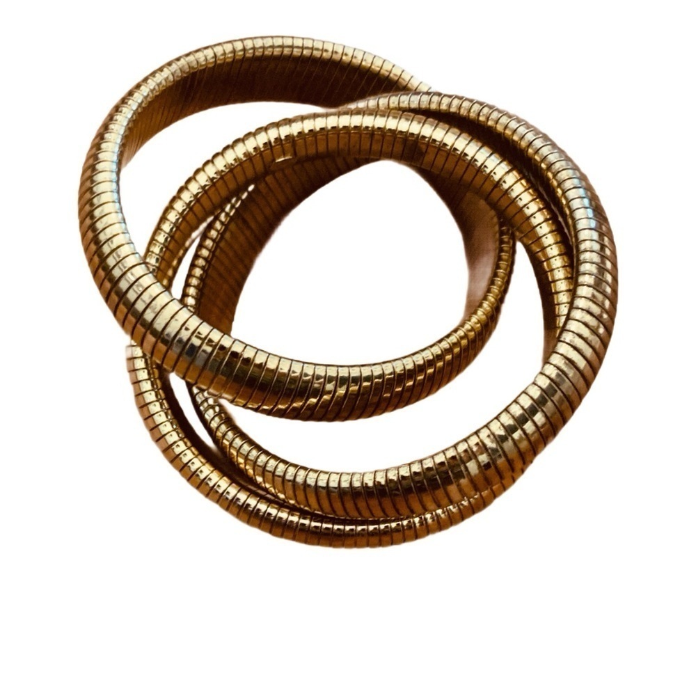 Chunky Gold Statement Snake Coil Costume Bracelet with Textured Design